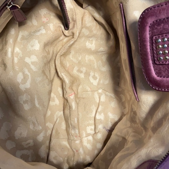 MARCIANO Studded Purple Leather Hollywood Goldtone Chain Crossbody - Picture 6 of 12